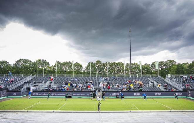 DEN BOSCH - Rain during the LibÃ ma Open 2026. The combined ATP, Tennis Herren WTA, Tennis Damen tournament is being held on the event grounds of the former Autotron car theme park. FREEK VAN DEN BERGH ANP xVIxANPxSportx xxANPxIVx 560638632 originalFilename: 560638632.jpg