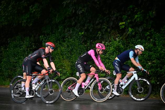 Circuit Franco Belge 2026 Cycling Race MONT-DE-L ENCLUS, BELGIUM - JUNE 10 : Sheehan Riley (USA) of NSN Cycling Team, Schwarzbacher Matthias (SVK) of EF Education - Easypost during the 85th edition of Circuit Franco Belge an UCI ProSeries 1.Pro one day cycling road race for Men Elite of 195.6 km with start in Tournai and finish in Mont-de-L enclus on June 10, 2026 in Mont-de-L enclus, Belgium, 10 06 2026 ( Motordriver Stephan Boone - Mont-de-L enclus Belgium  Copyright: xTomasxSiskx