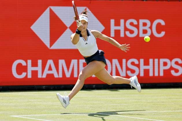 RECORD DATE NOT STATED 10th June 2026; HSBC Championships, Queens Club, West Kensington, London, England; HSBC Championships Tennis, Day One; Iva Jovic (USA) plays a forehand shot against Alexandra Eala (PHI) HongboxChen