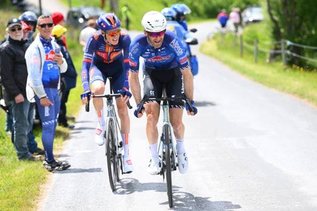 Tour Auvergne - Rhone-Alpes 2026 Stage 4 MONTROND-LES-BAINS, FRANCE - JUNE 10 : Leemreize Gijs (NED) of Team Picnic PostNL, Houle Hugo (CAN) of Alpecin - Premier Tech during stage 4 of the 78th edition of Tour Auvergne - Rhone-Alpes an UCI World Tour 2.UWT cycling road race stage for Men Elite of 167.4 km with start in Le Puy-en-Velay and finish in Montrond-les-Bains on June 10, 2026 in Montrond-les-Bains, France, 10 06 2026 ( Motordriver Guy De Vuyst - Montrond-les-Bains France  Copyright: xVincentxKalutx