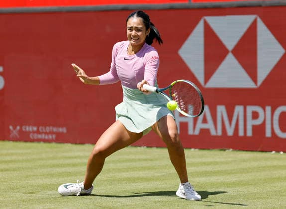 RECORD DATE NOT STATED 10th June 2026; HSBC Championships, Queens Club, West Kensington, London, England; HSBC Championships Tennis, Day One; Alexandra Eala (PHI) plays a forehand shot against Iva Jovic (USA) HongboxChen