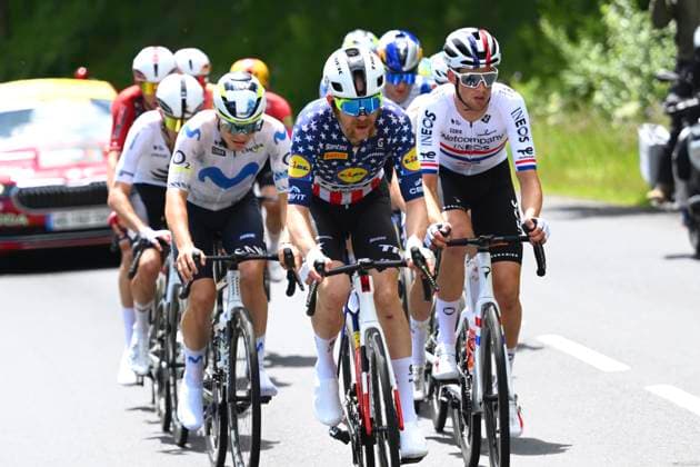 Tour Auvergne - Rhone-Alpes 2026 Stage 4 MONTROND-LES-BAINS, FRANCE - JUNE 10 : Simmons Quinn (USA) of Lidl - Trek, Watson Samuel (GBR) of Netcompany INEOS during stage 4 of the 78th edition of Tour Auvergne - Rhone-Alpes an UCI World Tour 2.UWT cycling road race stage for Men Elite of 167.4 km with start in Le Puy-en-Velay and finish in Montrond-les-Bains on June 10, 2026 in Montrond-les-Bains, France, 10 06 2026 ( Motordriver Guy De Vuyst - Montrond-les-Bains France  Copyright: xVincentxKalutx