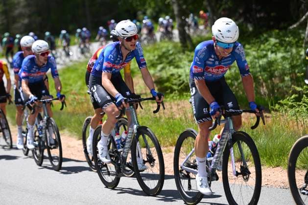 Tour Auvergne - Rhone-Alpes 2026 Stage 4 MONTROND-LES-BAINS, FRANCE - JUNE 10 : Belmans Lennert (BEL) of Alpecin - Premier Tech, Glivar Gal (SLO) of Alpecin - Premier Tech during stage 4 of the 78th edition of Tour Auvergne - Rhone-Alpes an UCI World Tour 2.UWT cycling road race stage for Men Elite of 167.4 km with start in Le Puy-en-Velay and finish in Montrond-les-Bains on June 10, 2026 in Montrond-les-Bains, France, 10 06 2026 ( Motordriver Guy De Vuyst - Montrond-les-Bains France  Copyright: xVincentxKalutx