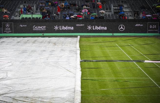 DEN BOSCH - Rain during the LibÃ ma Open 2026. The combined ATP, Tennis Herren WTA, Tennis Damen tournament is being held on the event grounds of the former Autotron car theme park. FREEK VAN DEN BERGH ANP xVIxANPxSportx xxANPxIVx 560651886 originalFilename: 560651886.jpg