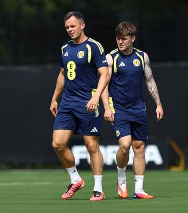 Lawrence Shankland of Scotland and Ben Gannon-Doak of Scotland Scotland Training Session and press conference, PK, Pressekonferenz 2026 FIFA World Cup, WM, Weltmeisterschaft, Fussball Football, Atrium Health Performance Park, Charlotte, USA - 10 Jun 2026Charlotte Atrium Health Performance Park United States of America EDITORIAL USE ONLY No use with unauthorised audio, video, data, fixture lists, club league logos or live services. Online in-match use limited to 120 images, no video emulation. No use in betting, games or single club league player publications.  Copyright: xMichaelxZemanek Shutterstockx 16919987c