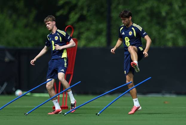 Tyler Fletcher of Scotland and Aaron Hickey of Scotland Scotland Training Session and press conference, PK, Pressekonferenz 2026 FIFA World Cup, WM, Weltmeisterschaft, Fussball Football, Atrium Health Performance Park, Charlotte, USA - 10 Jun 2026Charlotte Atrium Health Performance Park United States of America EDITORIAL USE ONLY No use with unauthorised audio, video, data, fixture lists, club league logos or live services. Online in-match use limited to 120 images, no video emulation. No use in betting, games or single club league player publications.  Copyright: xMichaelxZemanek Shutterstockx 16919987k