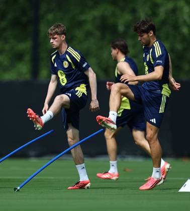 Tyler Fletcher of Scotland and Aaron Hickey of Scotland Scotland Training Session and press conference, PK, Pressekonferenz 2026 FIFA World Cup, WM, Weltmeisterschaft, Fussball Football, Atrium Health Performance Park, Charlotte, USA - 10 Jun 2026Charlotte Atrium Health Performance Park United States of America EDITORIAL USE ONLY No use with unauthorised audio, video, data, fixture lists, club league logos or live services. Online in-match use limited to 120 images, no video emulation. No use in betting, games or single club league player publications.  Copyright: xMichaelxZemanek Shutterstockx 16919987j