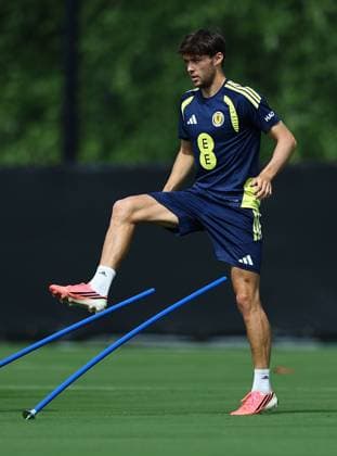 Aaron Hickey of Scotland Scotland Training Session and press conference, PK, Pressekonferenz 2026 FIFA World Cup, WM, Weltmeisterschaft, Fussball Football, Atrium Health Performance Park, Charlotte, USA - 10 Jun 2026Charlotte Atrium Health Performance Park United States of America EDITORIAL USE ONLY No use with unauthorised audio, video, data, fixture lists, club league logos or live services. Online in-match use limited to 120 images, no video emulation. No use in betting, games or single club league player publications.  Copyright: xMichaelxZemanek Shutterstockx 16919987am