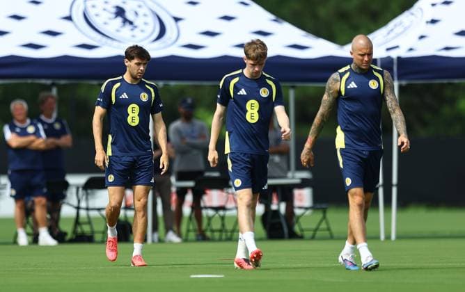 Aaron Hickey of Scotland Scotland Training Session and press conference, PK, Pressekonferenz 2026 FIFA World Cup, WM, Weltmeisterschaft, Fussball Football, Atrium Health Performance Park, Charlotte, USA - 10 Jun 2026Charlotte Atrium Health Performance Park United States of America EDITORIAL USE ONLY No use with unauthorised audio, video, data, fixture lists, club league logos or live services. Online in-match use limited to 120 images, no video emulation. No use in betting, games or single club league player publications.  Copyright: xMichaelxZemanek Shutterstockx 16919987ap