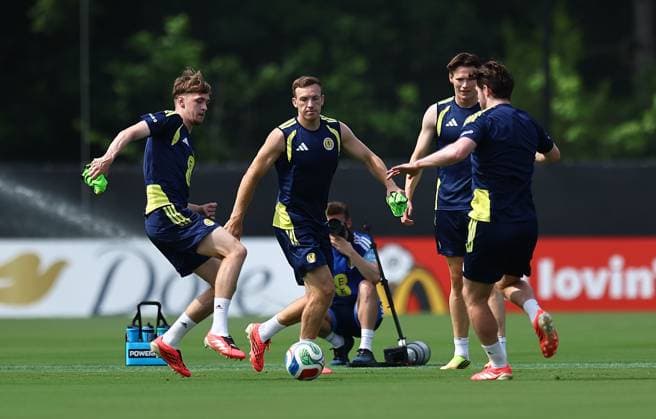 Lewis Ferguson of Scotland and Tyler Fletcher of Scotland Scotland Training Session and press conference, PK, Pressekonferenz 2026 FIFA World Cup, WM, Weltmeisterschaft, Fussball Football, Atrium Health Performance Park, Charlotte, USA - 10 Jun 2026Charlotte Atrium Health Performance Park United States of America EDITORIAL USE ONLY No use with unauthorised audio, video, data, fixture lists, club league logos or live services. Online in-match use limited to 120 images, no video emulation. No use in betting, games or single club league player publications.  Copyright: xMichaelxZemanek Shutterstockx 16919987au