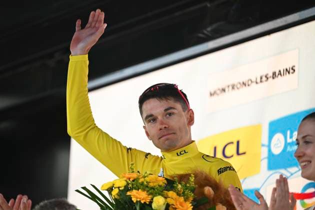 Tour Auvergne - Rhone-Alpes 2026 Stage 4 MONTROND-LES-BAINS, FRANCE - JUNE 10 : Baudin Alex (FRA) of EF Education - Easypost pictured during the podium ceremony of stage 4 of the 78th edition of Tour Auvergne - Rhone-Alpes an UCI World Tour 2.UWT cycling road race stage for Men Elite of 167.4 km with start in Le Puy-en-Velay and finish in Montrond-les-Bains on June 10, 2026 in Montrond-les-Bains, France, 10 06 2026 ( Motordriver Guy De Vuyst - Montrond-les-Bains France  Copyright: xVincentxKalutx
