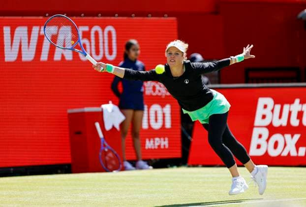 RECORD DATE NOT STATED 10th June 2026; HSBC Championships, Queens Club, West Kensington, London, England; HSBC Championships Tennis, Day One; Laura Siegemund (GER) plays a forehand shot against Amanda Anisimova (USA) HongboxChen