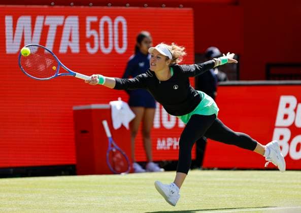 RECORD DATE NOT STATED 10th June 2026; HSBC Championships, Queens Club, West Kensington, London, England; HSBC Championships Tennis, Day One; Laura Siegemund (GER) plays a forehand shot against Amanda Anisimova (USA) HongboxChen