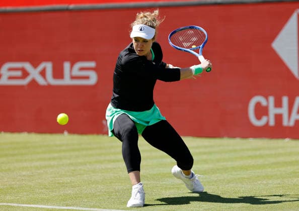 RECORD DATE NOT STATED 10th June 2026; HSBC Championships, Queens Club, West Kensington, London, England; HSBC Championships Tennis, Day One; Laura Siegemund (GER) plays a backhand shot against Amanda Anisimova (USA) HongboxChen