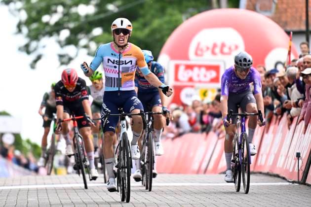 Circuit Franco Belge 2026 Cycling Race MONT-DE-L ENCLUS, BELGIUM - JUNE 10 : Strong Corbin (NZL) of NSN Cycling Team wins, second place for Foldager Anders (DEN) of Team Jayco AlUla, third place for Magnier Paul (FRA) of Soudal Quick-Step during the 85th edition of Circuit Franco Belge an UCI ProSeries 1.Pro one day cycling road race for Men Elite of 195.6 km with start in Tournai and finish in Mont-de-L enclus on June 10, 2026 in Mont-de-L enclus, Belgium, 10 06 2026 ( Motordriver Stephan Boone - Mont-de-L enclus Belgium  Copyright: xTomasxSiskx