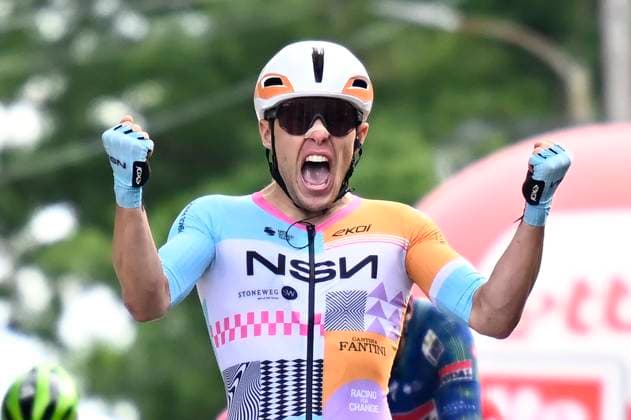 Circuit Franco Belge 2026 Cycling Race MONT-DE-L ENCLUS, BELGIUM - JUNE 10 : Strong Corbin (NZL) of NSN Cycling Team wins during the 85th edition of Circuit Franco Belge an UCI ProSeries 1.Pro one day cycling road race for Men Elite of 195.6 km with start in Tournai and finish in Mont-de-L enclus on June 10, 2026 in Mont-de-L enclus, Belgium, 10 06 2026 ( Motordriver Stephan Boone - Mont-de-L enclus Belgium  Copyright: xTomasxSiskx