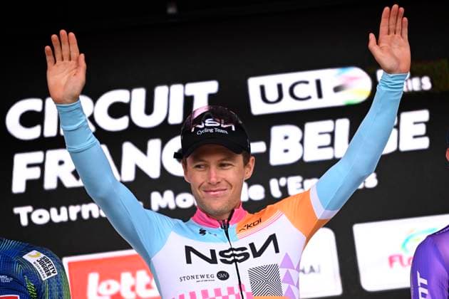 Circuit Franco Belge 2026 Cycling Race MONT-DE-L ENCLUS, BELGIUM - JUNE 10 : Strong Corbin (NZL) of NSN Cycling Team pictured during the podium ceremony of the 85th edition of Circuit Franco Belge an UCI ProSeries 1.Pro one day cycling road race for Men Elite of 195.6 km with start in Tournai and finish in Mont-de-L enclus on June 10, 2026 in Mont-de-L enclus, Belgium, 10 06 2026 ( Motordriver Stephan Boone - Mont-de-L enclus Belgium  Copyright: xTomasxSiskx