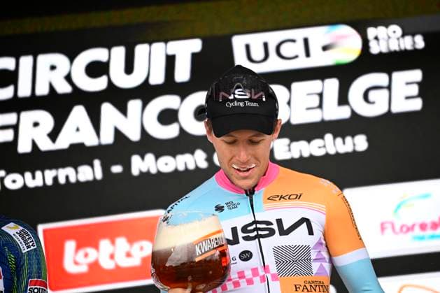 Circuit Franco Belge 2026 Cycling Race MONT-DE-L ENCLUS, BELGIUM - JUNE 10 : Strong Corbin (NZL) of NSN Cycling Team pictured during the podium ceremony of the 85th edition of Circuit Franco Belge an UCI ProSeries 1.Pro one day cycling road race for Men Elite of 195.6 km with start in Tournai and finish in Mont-de-L enclus on June 10, 2026 in Mont-de-L enclus, Belgium, 10 06 2026 ( Motordriver Stephan Boone - Mont-de-L enclus Belgium  Copyright: xTomasxSiskx