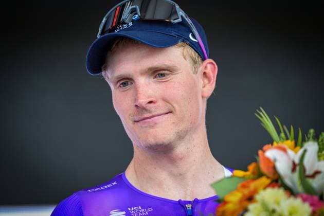 Danish Anders Foldager of Team Jayco-AIUIa pictured on the podium after the Circuit Franco-Belge cycling race, 195,6 km from Tournai to Mont-de-l Enclus, stage 6 (out of 9) of the Lotto Cycling Cup, on Wednesday 10 June 2026. DAVIDxPINTENS  x177033946x