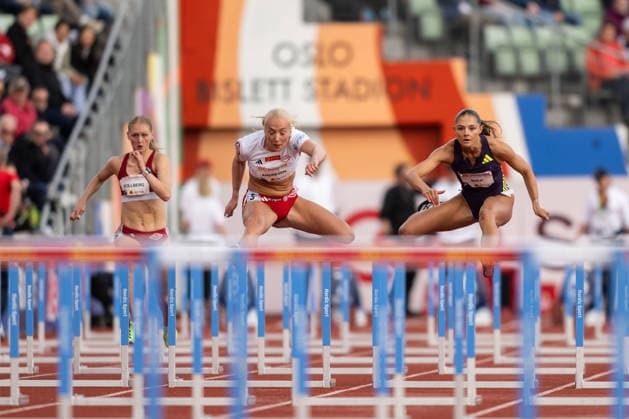 260610 Lovise Andresen Skarbovik of Norway and Elea Jorstad Bock of Norway compete in women™s 100 meter hurdles national final during the Diamond League athletics competition Bislett Games on June 10, 2026 in Oslo Photo Marius Simensen BILDBYRAN COP 238 MM0071 bbeng friidrett friidrott athletics diamond league bislett games 2026 bislett games norge norway  Copyright: MARIUSxSIMENSEN BB260610BB457