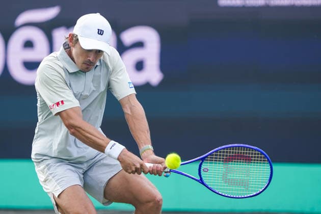 2026-06-10 - Libema Open 2026 ROSMALEN, NETHERLANDS - JUNE 10: Alex de Minaur of Australia during the Libema Open 2026 at the Autotron on June 10, 2026 in Rosmalen, Netherlands Rosmalen Autotron Netherlands Content not available for redistribution in The Netherlands directly or indirectly through any third parties. Copyright: xAndrexWeeningx