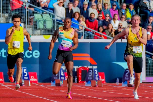 Athletics Bislett Games 2026 Oslo 20260610 Per Tinius Fremstad Waldron won ahead of Salum Ageze Kashafali and Jacob Vaula in the mens 100m national event at the Bislett Games at Bislett Stadium in Oslo Photo Heiko Junge NTB Oslo Norway EDITORIAL USE ONLY RESTRICTED USE FOR BETTING COMPANIES  Copyright: xHeikoxJungex xNTBx