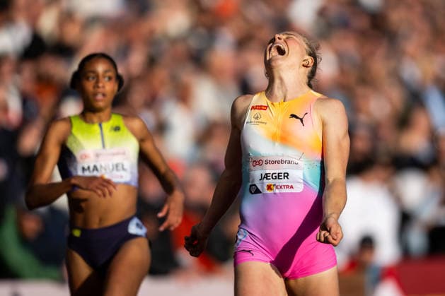 260610 Henriette Jaeger of Norway after women™s 400 meter final during the Diamond League athletics competition Bislett Games on June 10, 2026 in Oslo Photo Marius Simensen BILDBYRAN COP 238 MM0071 bbeng friidrett friidrott athletics diamond league bislett games 2026 bislett games norge norway jubel  Copyright: MARIUSxSIMENSEN BB260610BB563