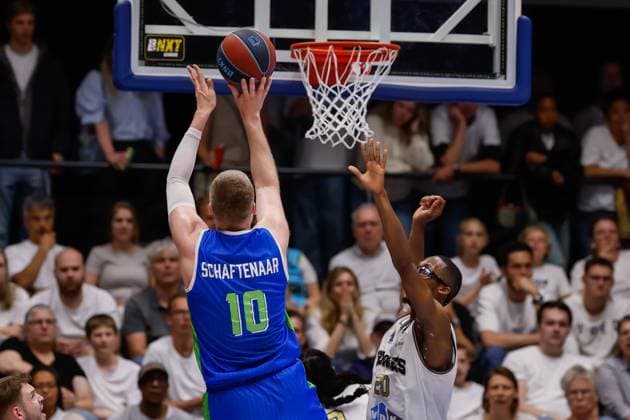 Roeland Schaftenaar of ZZ Leiden Landstede Hammers v ZZ Leiden, Play-off Final Basketball, Landstede Hammers v ZZ Leiden, Landstede Sportcentrum, June 10, 2026, Zwolle, Netherlands.
