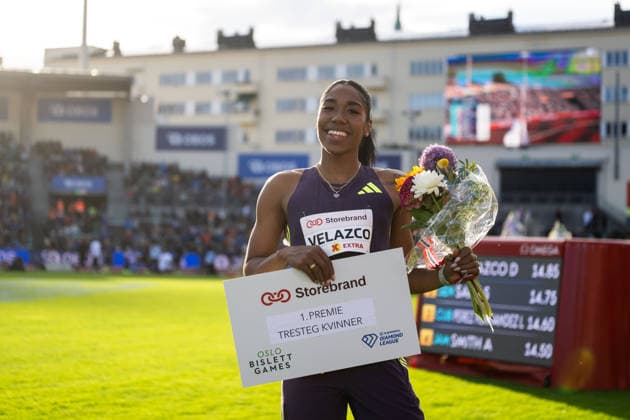 260610 Davisleydi Velazco of Cuba after winning women™s triple jump during the Diamond League athletics competition Bislett Games on June 10, 2026 in Oslo Photo Jon Olav Nesvold BILDBYRAN COP 217 MM0071 bbeng friidrett friidrott athletics diamond league bislett games 2026 bislett games norge norway  Copyright: JONxOLAVxNESVOLD BB260610JE031