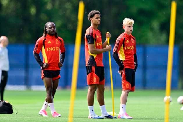 Belgian national football team - FIFA World Cup, WM, Weltmeisterschaft, Fussball 2026 - media activities 10 06 2026 RENTON, UNITED STATES OF AMERICA - JUNE 10 : Doku Jeremy forward of Belgium, De Winter Koni defender of Belgium and Seys Joaquin defender of Belgium pictured during a training session of the Belgian national football team during the FIFA World Cup 2026 on June 10, 2026 in Renton, United States of America, 10 06 2026 Renton United States of America  Copyright: xJanxDexMeuleneirx