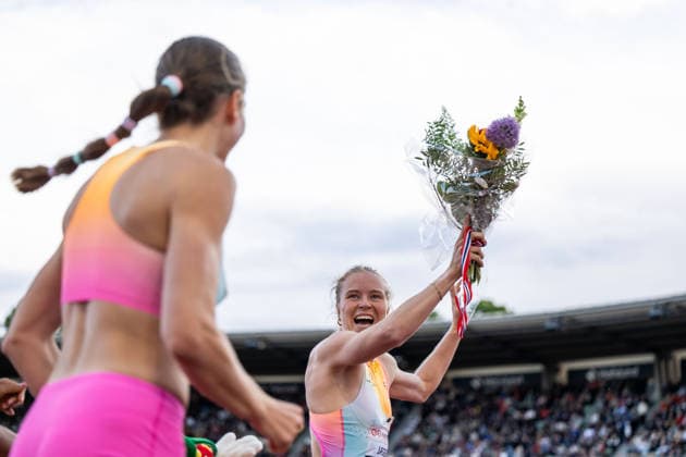 260610 Henriette Jaeger of Norway celebrates after women™s 400 meter final during the Diamond League athletics competition Bislett Games on June 10, 2026 in Oslo Photo Marius Simensen BILDBYRAN COP 238 MM0071 bbeng friidrett friidrott athletics diamond league bislett games 2026 bislett games norway jubel  Copyright: MARIUSxSIMENSEN BB260610BB591