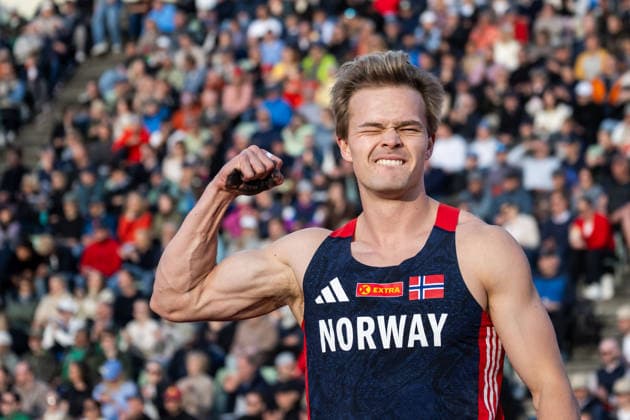 260610 Sondre Guttormsen of Norway celebrates during men s pole vault during the Diamond League athletics competition Bislett Games on June 10, 2026 in Oslo Photo Jon Olav Nesvold BILDBYRAN COP 217 MM0071 bbeng friidrett friidrott athletics diamond league bislett games 2026 bislett games norway jubel  Copyright: JONxOLAVxNESVOLD BB260610JE035