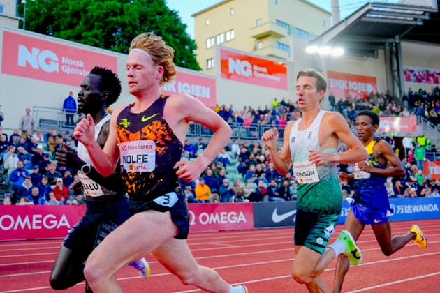 Athletics Bislett Games 2026 Oslo 20260610 Parker Wolfe from USA and Ky Robinson from Australia in the Diamond League mens 5000m event during the Bislett Games at Bislett Stadium in Oslo Photo Beate Oma Dahle NTB Oslo Norway EDITORIAL USE ONLY RESTRICTED USE FOR BETTING COMPANIES  Copyright: xBeatexOmaxDahlex xNTBx