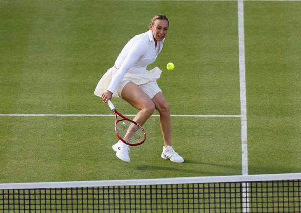 RECORD DATE NOT STATED 10th June 2026; HSBC Championships, Queens Club, West Kensington, London, England; HSBC Championships Tennis, Day One; Donna Vekic (CRO) plays a backhand shot against Marie Bouzkova (CZE) HongboxChen