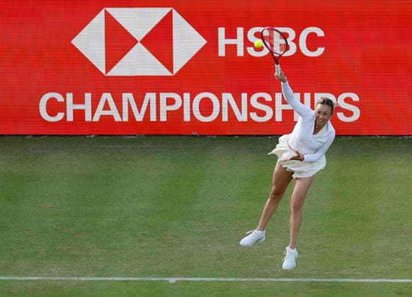 RECORD DATE NOT STATED 10th June 2026; HSBC Championships, Queens Club, West Kensington, London, England; HSBC Championships Tennis, Day One; Donna Vekic (CRO) serves to Marie Bouzkova (CZE) HongboxChen