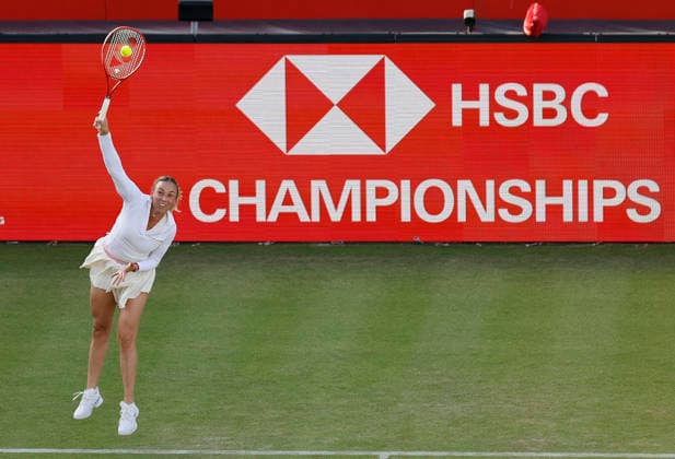 RECORD DATE NOT STATED 10th June 2026; HSBC Championships, Queens Club, West Kensington, London, England; HSBC Championships Tennis, Day One; Donna Vekic (CRO) serves to Marie Bouzkova (CZE) HongboxChen