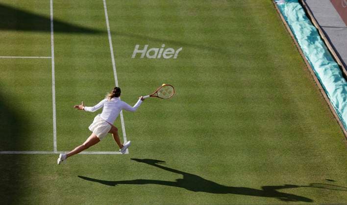 RECORD DATE NOT STATED 10th June 2026; HSBC Championships, Queens Club, West Kensington, London, England; HSBC Championships Tennis, Day One; Donna Vekic (CRO) plays a forehand shot against Marie Bouzkova (CZE) HongboxChen