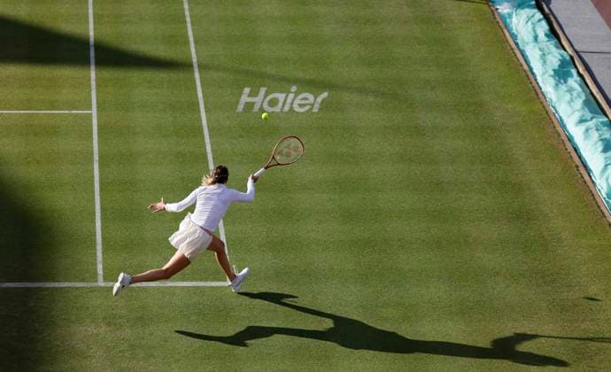RECORD DATE NOT STATED 10th June 2026; HSBC Championships, Queens Club, West Kensington, London, England; HSBC Championships Tennis, Day One; Donna Vekic (CRO) plays a forehand shot against Marie Bouzkova (CZE) HongboxChen