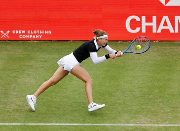 RECORD DATE NOT STATED 10th June 2026; HSBC Championships, Queens Club, West Kensington, London, England; HSBC Championships Tennis, Day One; Marie Bouzkova (CZE) plays a backhand shot against Donna Vekic (CRO) HongboxChen