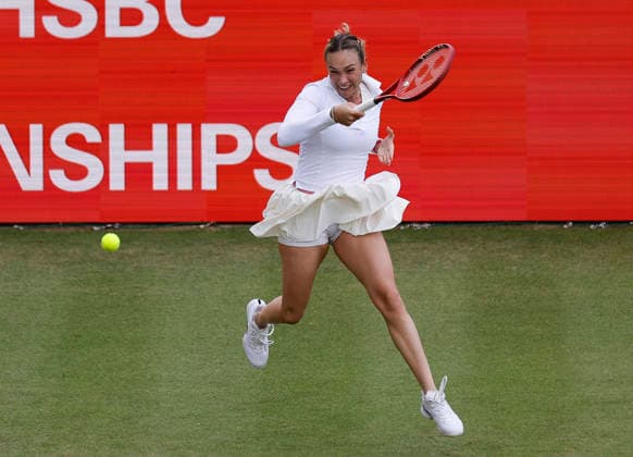 RECORD DATE NOT STATED 10th June 2026; HSBC Championships, Queens Club, West Kensington, London, England; HSBC Championships Tennis, Day One; Donna Vekic (CRO) plays a forehand shot against Marie Bouzkova (CZE) HongboxChen