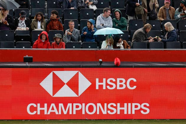 RECORD DATE NOT STATED 10th June 2026; HSBC Championships, Queens Club, West Kensington, London, England; HSBC Championships Tennis, Day One; Tennis fans await the match to resume after a rain delay HongboxChen