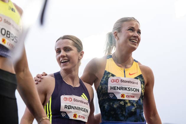 260610 Helene Ronningen of Norway and Julia Henriksson of Sweden after women™s 100 meter final during the Diamond League athletics competition Bislett Games on June 10, 2026 in Oslo Photo Marius Simensen BILDBYRAN COP 238 MM0071 bbeng friidrett friidrott athletics diamond league bislett games 2026 bislett games norge norway jubel  Copyright: MARIUSxSIMENSEN BB260610BB678