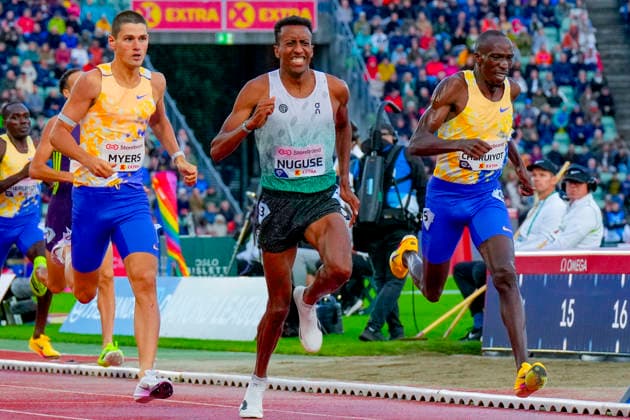 Athletics Bislett Games 2026 Oslo 20260610 Cameron Myers from Australia, Timothy Cheruiyot from Kenya and Yared Nuguse from the United States in the Diamond League mens dream mile event during the Bislett Games at Bislett Stadium in Oslo Photo Heiko Junge NTB Oslo Norway EDITORIAL USE ONLY RESTRICTED USE FOR BETTING COMPANIES  Copyright: xHeikoxJungex xNTBx