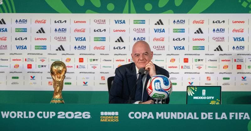 Soccer, Men, 2025 26 season, FIFA Word Cup 2026 in Mexico, Canada and USA, Mexico City one day local time before the opening match, in the picture press conference with FIFA President Gianni Infantino in the media center at the Azteca Stadium, 10 06 2026, Copyright: xMatthiasxKochx