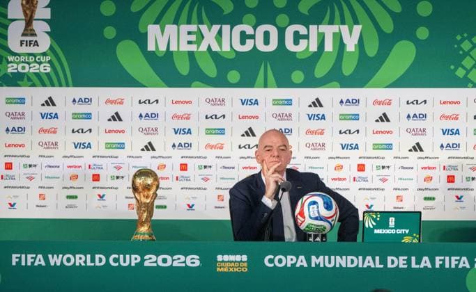 Soccer, men, 2025 26 season, FIFA Word Cup 2026 in Mexico, Canada and USA, Mexico City one day local time before the opening match, in the picture press conference with FIFA President Gianni Infantino in the media center at the Azteca Stadium, 10 06 2026, Copyright: xMatthiasxKochx