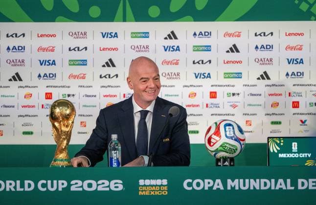 Soccer, men, 2025 26 season, FIFA Word Cup 2026 in Mexico, Canada and USA, Mexico City one day local time before the opening match, in the picture press conference with FIFA President Gianni Infantino in the media center at the Azteca Stadium, 10 06 2026, Copyright: xMatthiasxKochx