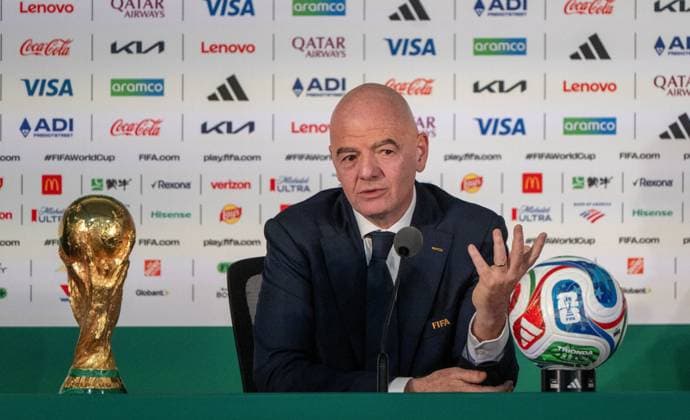 Soccer, men, 2025 26 season, FIFA Word Cup 2026 in Mexico, Canada and USA, Mexico City one day local time before the opening match, in the picture press conference with FIFA President Gianni Infantino in the media center at the Azteca Stadium, 10 06 2026, Copyright: xMatthiasxKochx