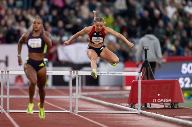 260610 Andrea Rooth of Norway competes in women™s 400 meter hurdles during the Diamond League athletics competition Bislett Games on June 10, 2026 in Oslo Photo Marius Simensen BILDBYRAN COP 238 MM0071 bbeng friidrett friidrott athletics diamond league bislett games 2026 bislett games norge norway  Copyright: MARIUSxSIMENSEN BB260610BB755
