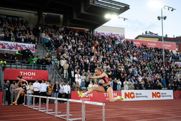 260610 Elisabeth Slettum and Andrea Rooth of Norway compete in women™s 400 meter hurdles during the Diamond League athletics competition Bislett Games on June 10, 2026 in Oslo Photo Jon Olav Nesvold BILDBYRAN COP 217 MM0071 bbeng friidrett friidrott athletics diamond league bislett games 2026 bislett games norge norway  Copyright: JONxOLAVxNESVOLD BB260610JE060