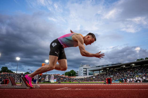 260610 Karsten Warholm of Norway competes in men™s 400 meter hurdles during the Diamond League athletics competition Bislett Games on June 10, 2026 in Oslo Photo Marius Simensen BILDBYRAN COP 238 MM0071 bbeng friidrett friidrott athletics diamond league bislett games 2026 bislett games norge norway  Copyright: MARIUSxSIMENSEN BB260610BB762